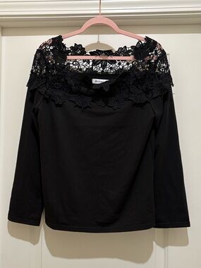 Order Plus Off-The-Shoulder Top W/ Crochet Lace Black
